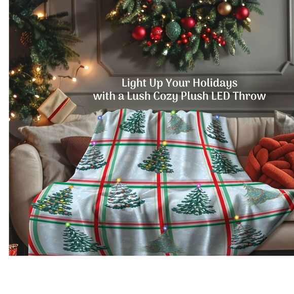 LED Christmas Tree Throw Blanket Soft Cozy Holiday Decor 3 Lighting Modes New - Picture 3 of 8